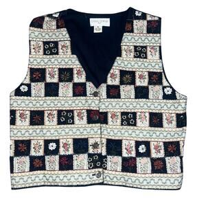 Casual Corner quilted Patchwork floral cottage-core women's vest size medium vtg